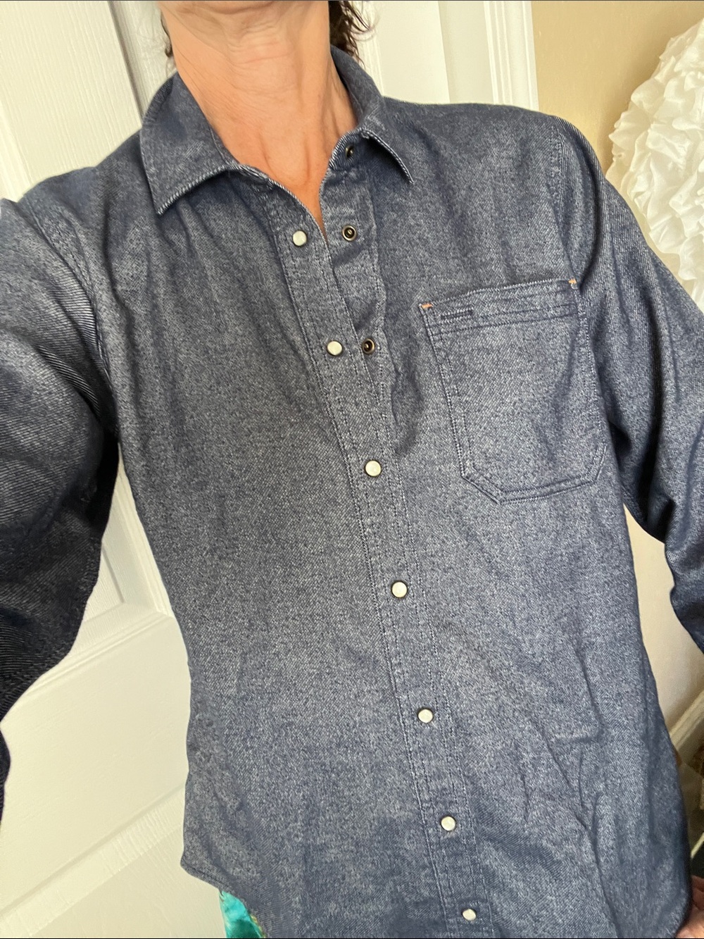 Orvis Pearl Snap Long-Sleeve stretch Denim Look Button-Down Shirt - Indigo Blue